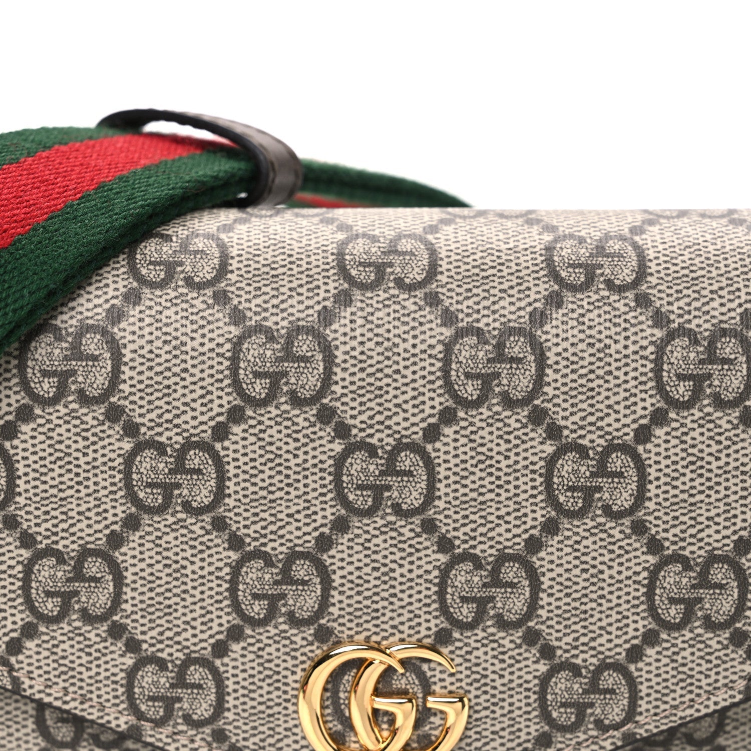 GG Supreme Monogram Textured Dollar Calfskin Web Mini Ophidia Envelope Shoulder Bag Beige Ebony New Acero
