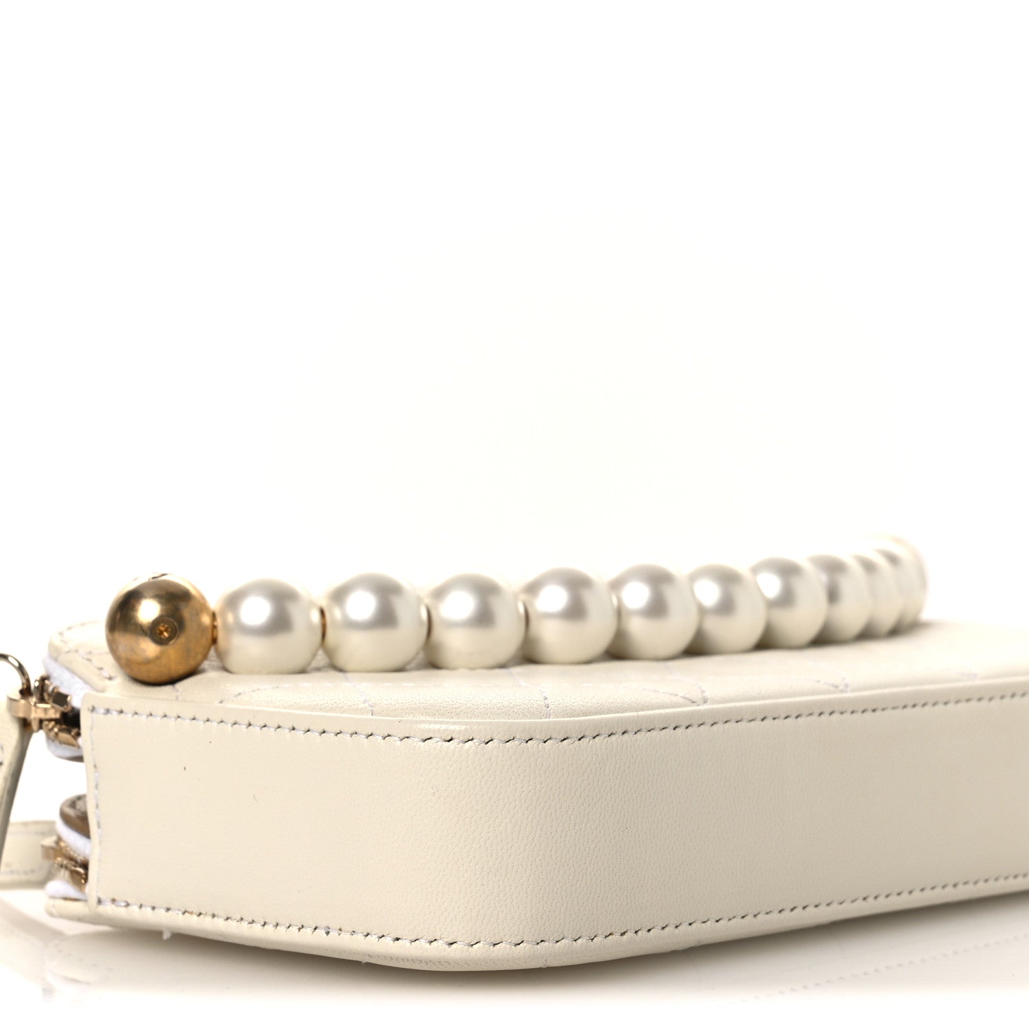 Goatskin Stitched Small Chic Pearls Clutch With Chain  White