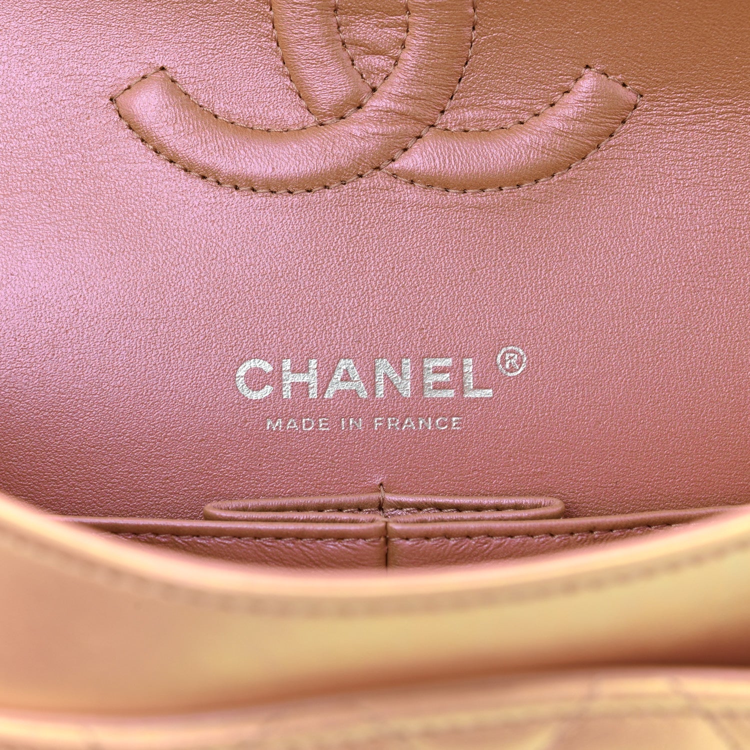 Iridescent Calfskin Quilted Medium Double Flap Pink