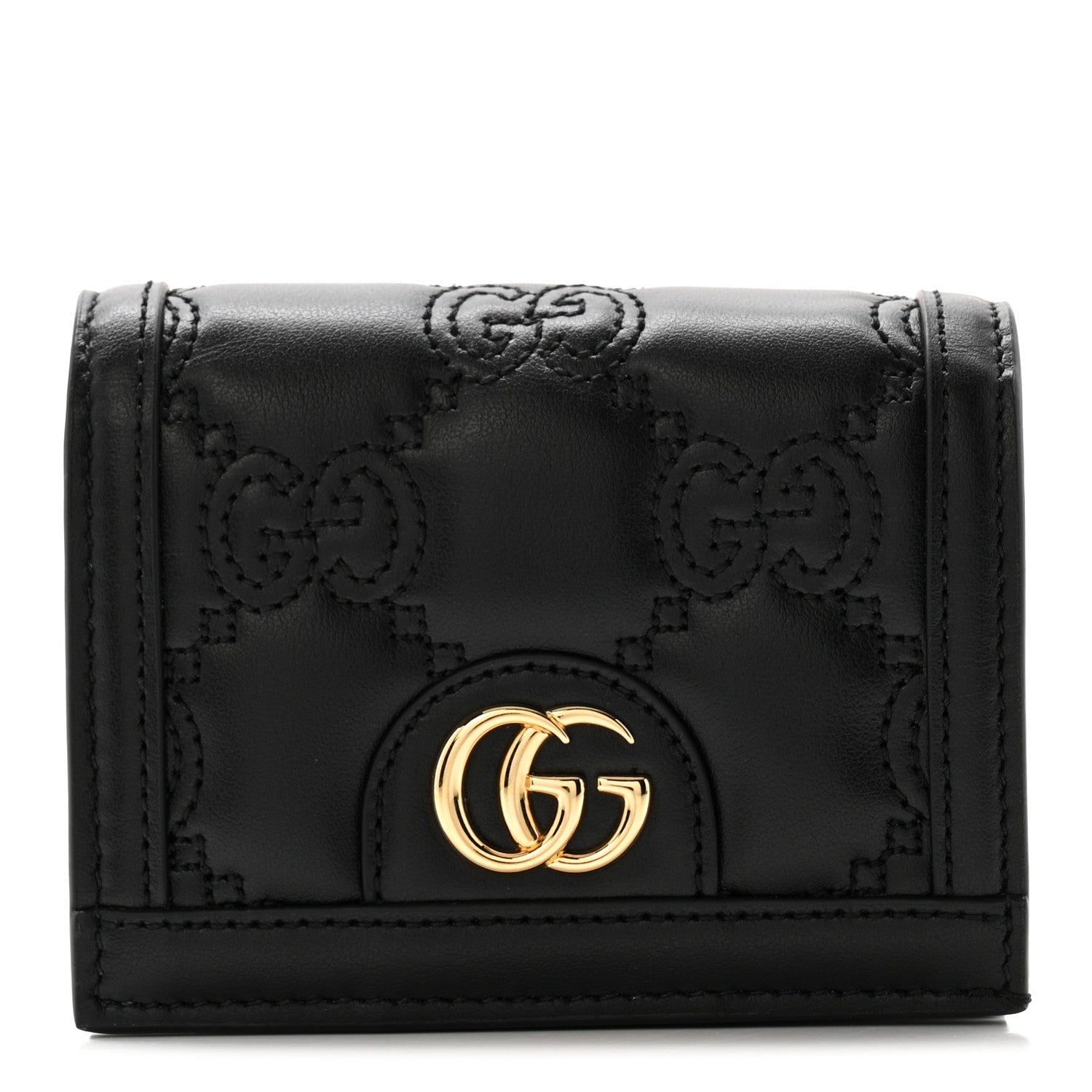 Calfskin GG Matelasse Card Case Wallet Black