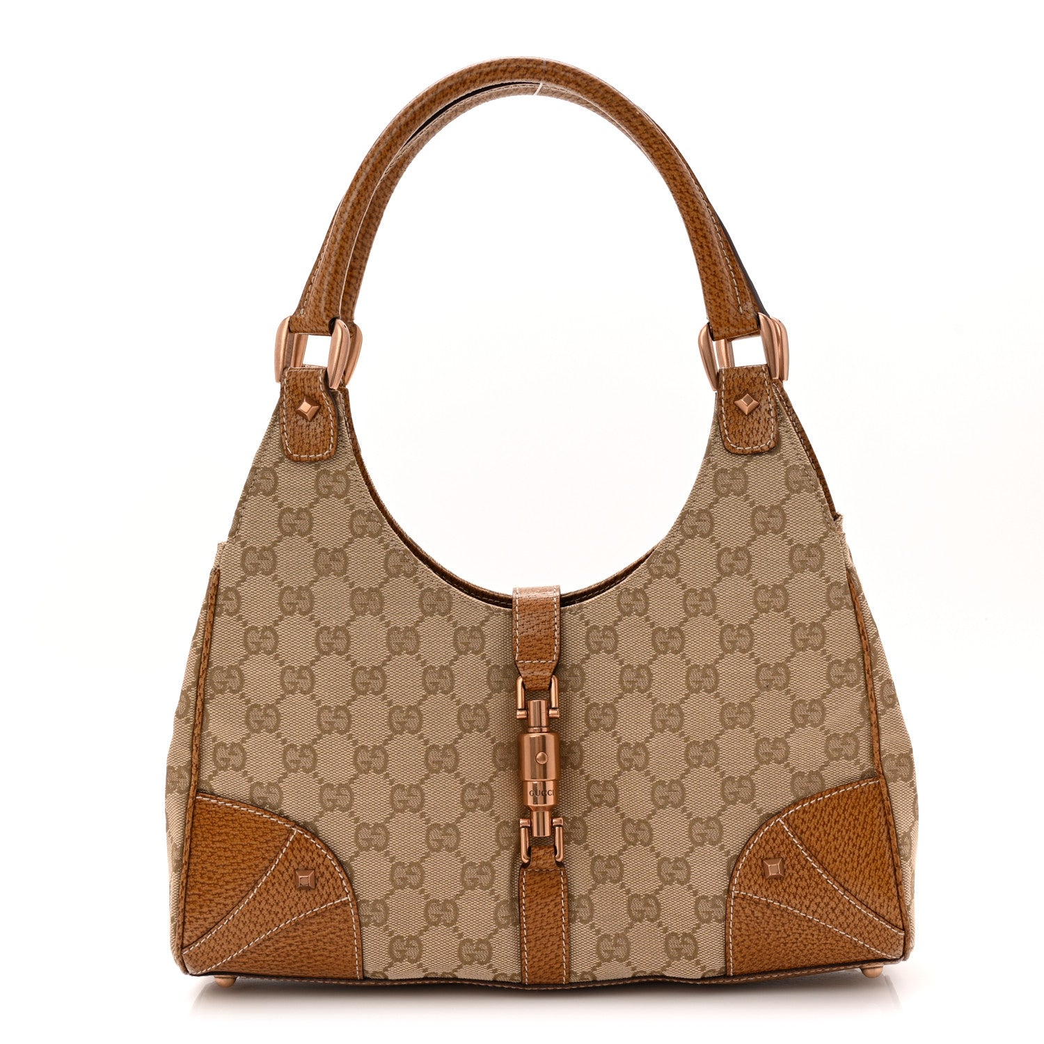 Monogram Calfskin Large Bardot Shoulder Bag Light Brown