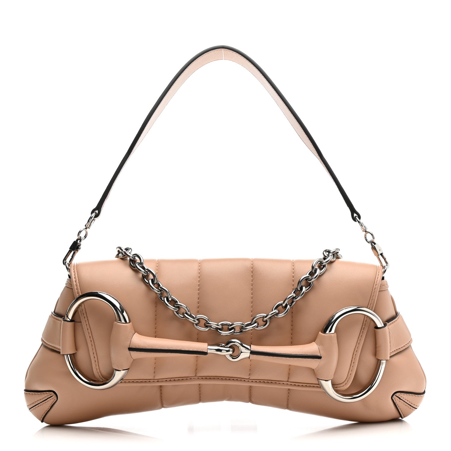 Nappa Vertical Matelasse Medium Maxi Horsebit Chain Shoulder Bag Pink Sand