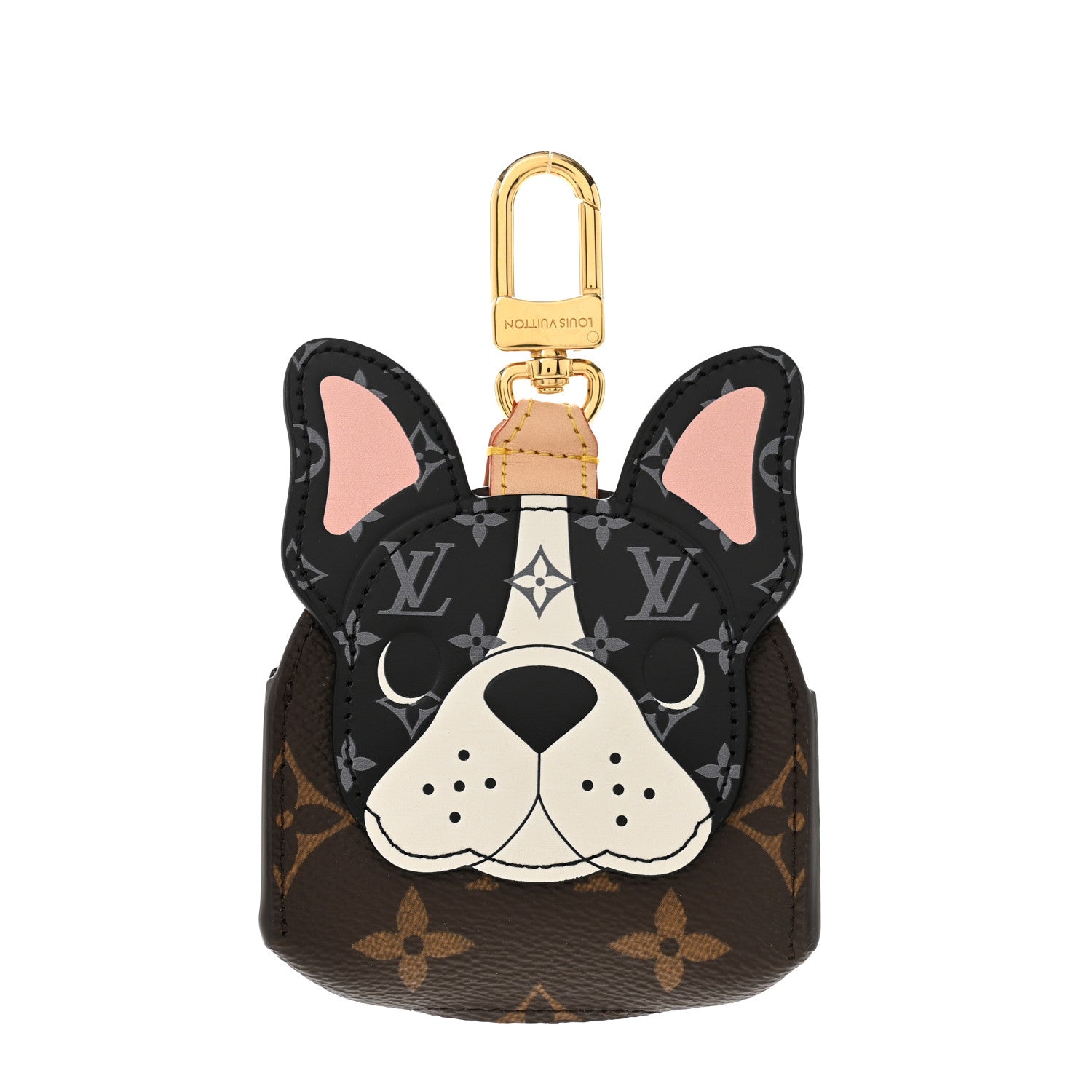 Monogram Frenchie Dog Bag Charm Key Holder Black