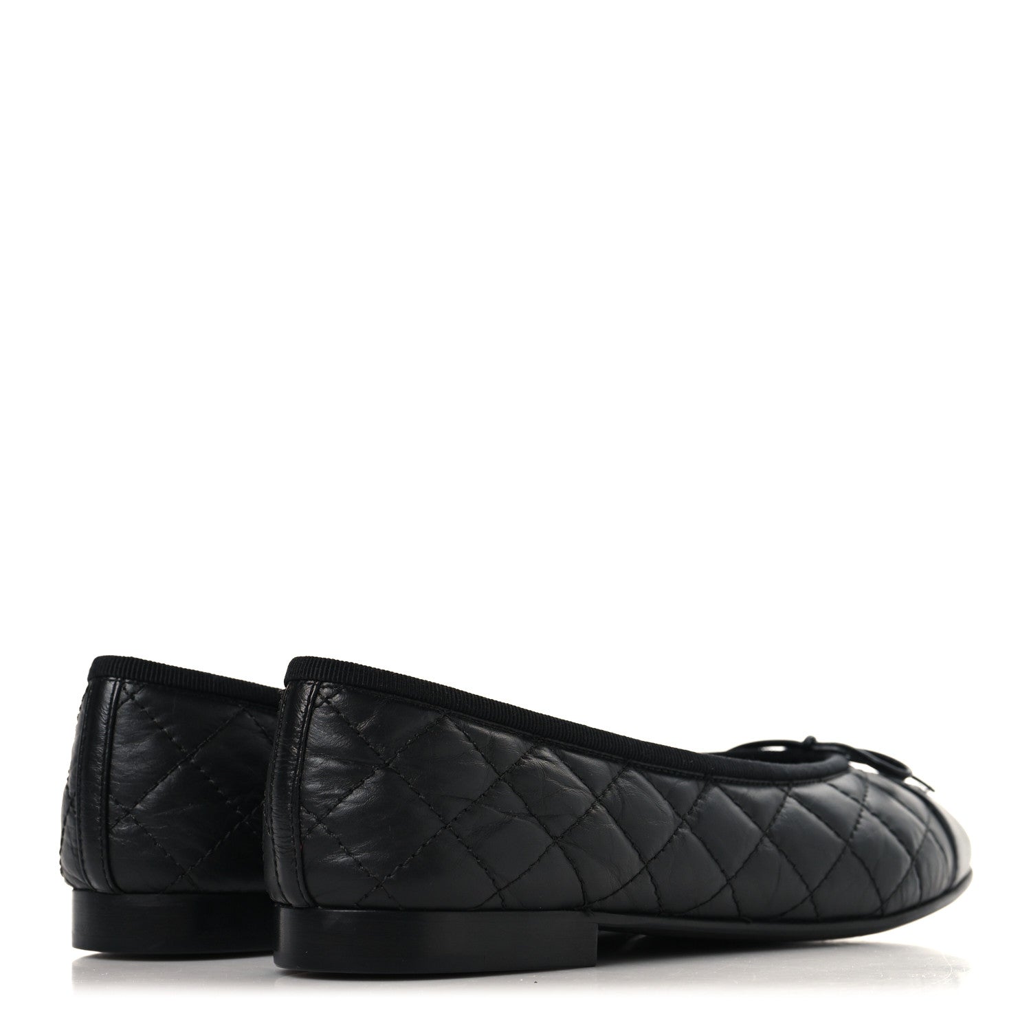 Aged Calfskin Quilted CC Cap Toe Ballerina Flats 38.5 Black