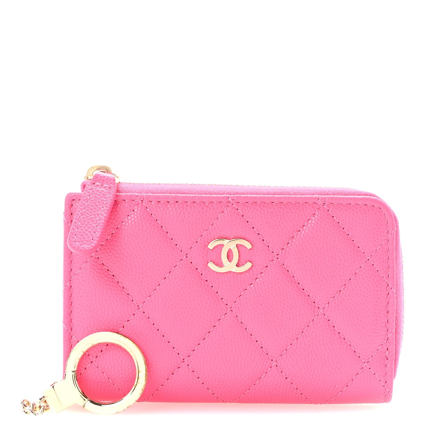 Caviar Quilted Zipped Key Holder Case Pink