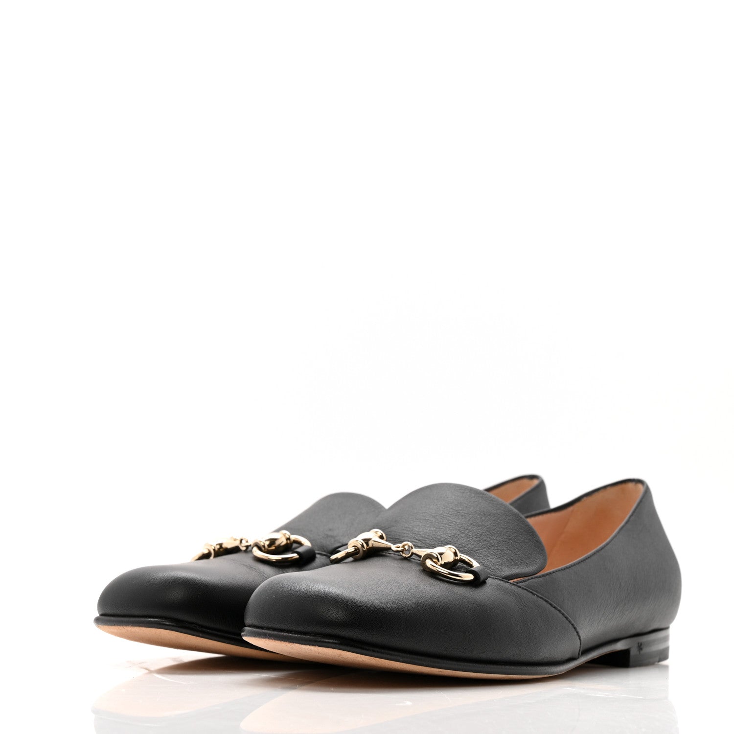 Calfskin Womens Horsebit Loafers 35.5 Black