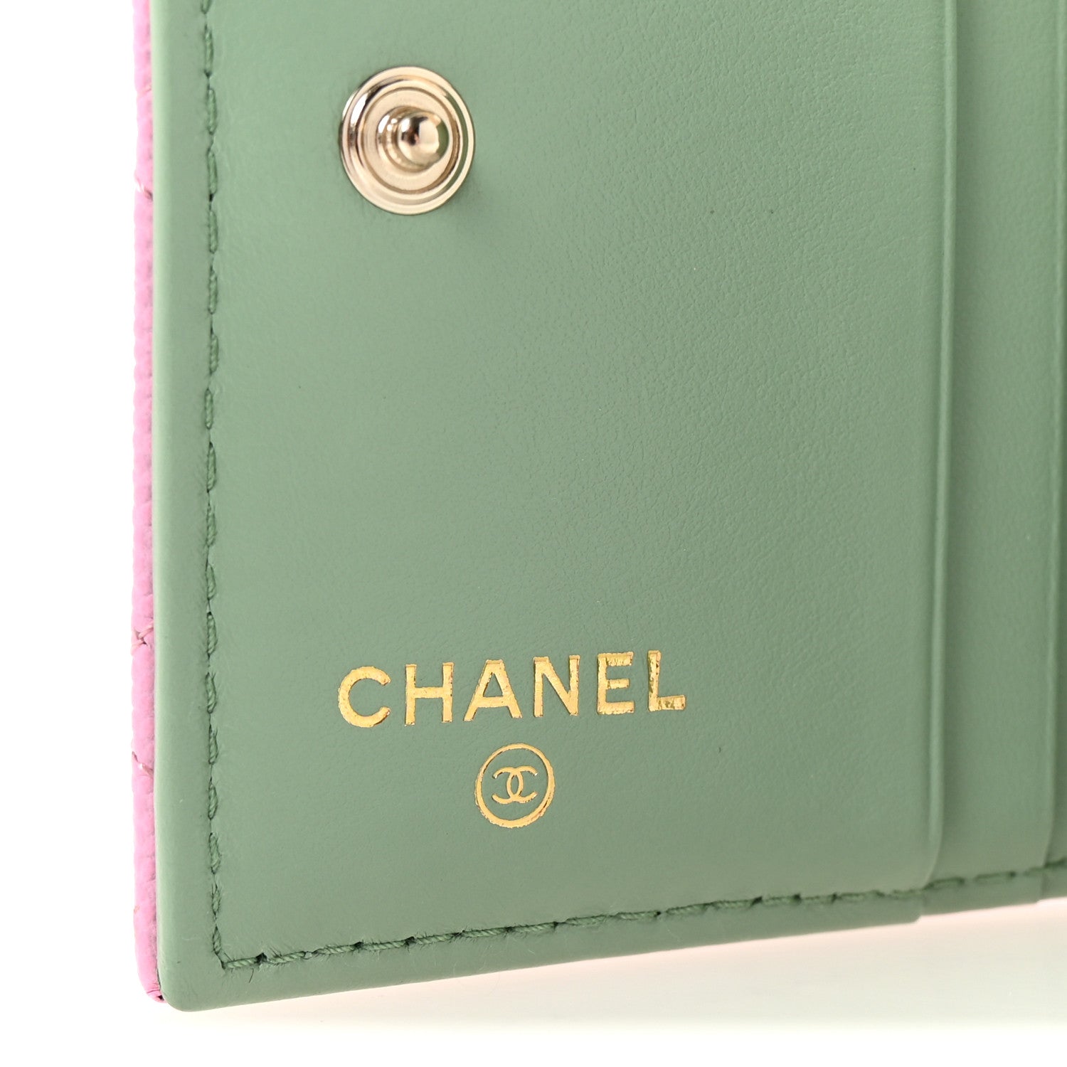 Caviar Metal Perforated Quilted CC Compact Bi-Fold Flap Wallet Lilac Light Green