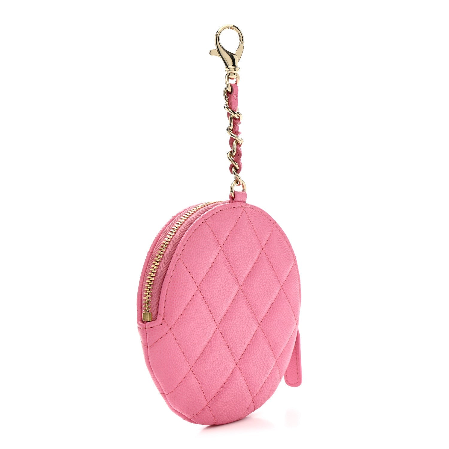 Caviar Quilted Round Clip On Coin Purse Pink
