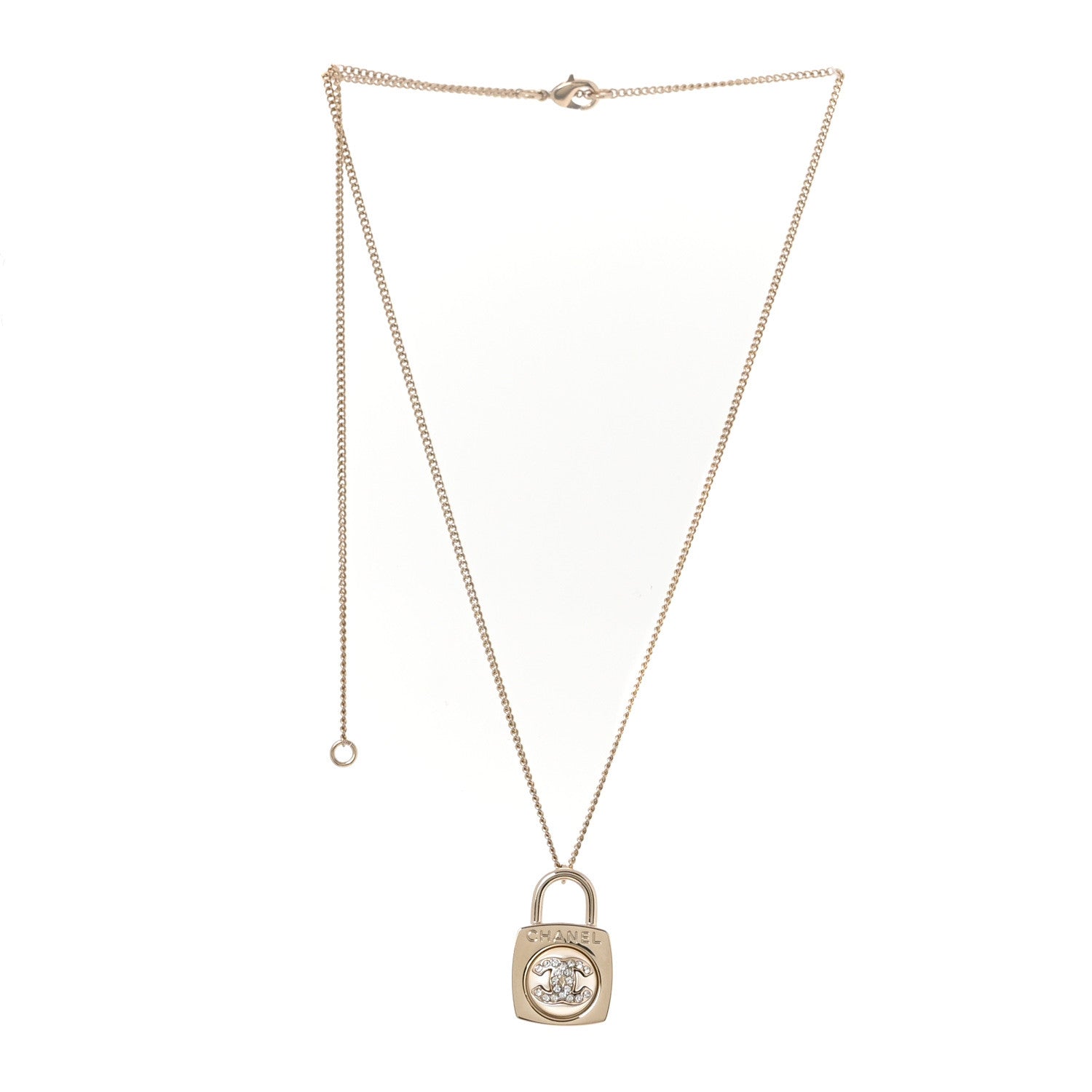 Crystal Pearl Lock CC Necklace Gold