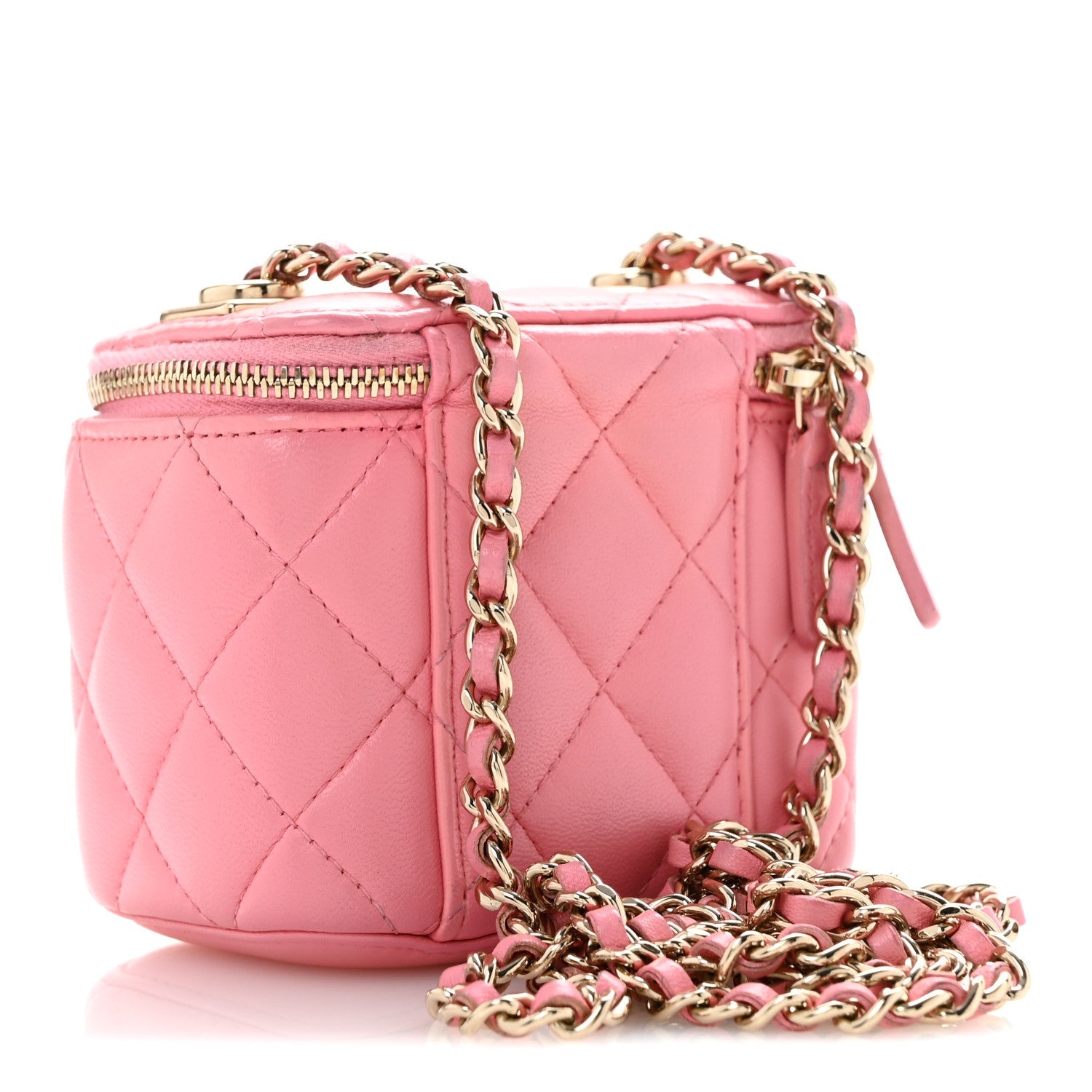 Lambskin Quilted Trendy Mini Vanity Case With Chain Pale Pink