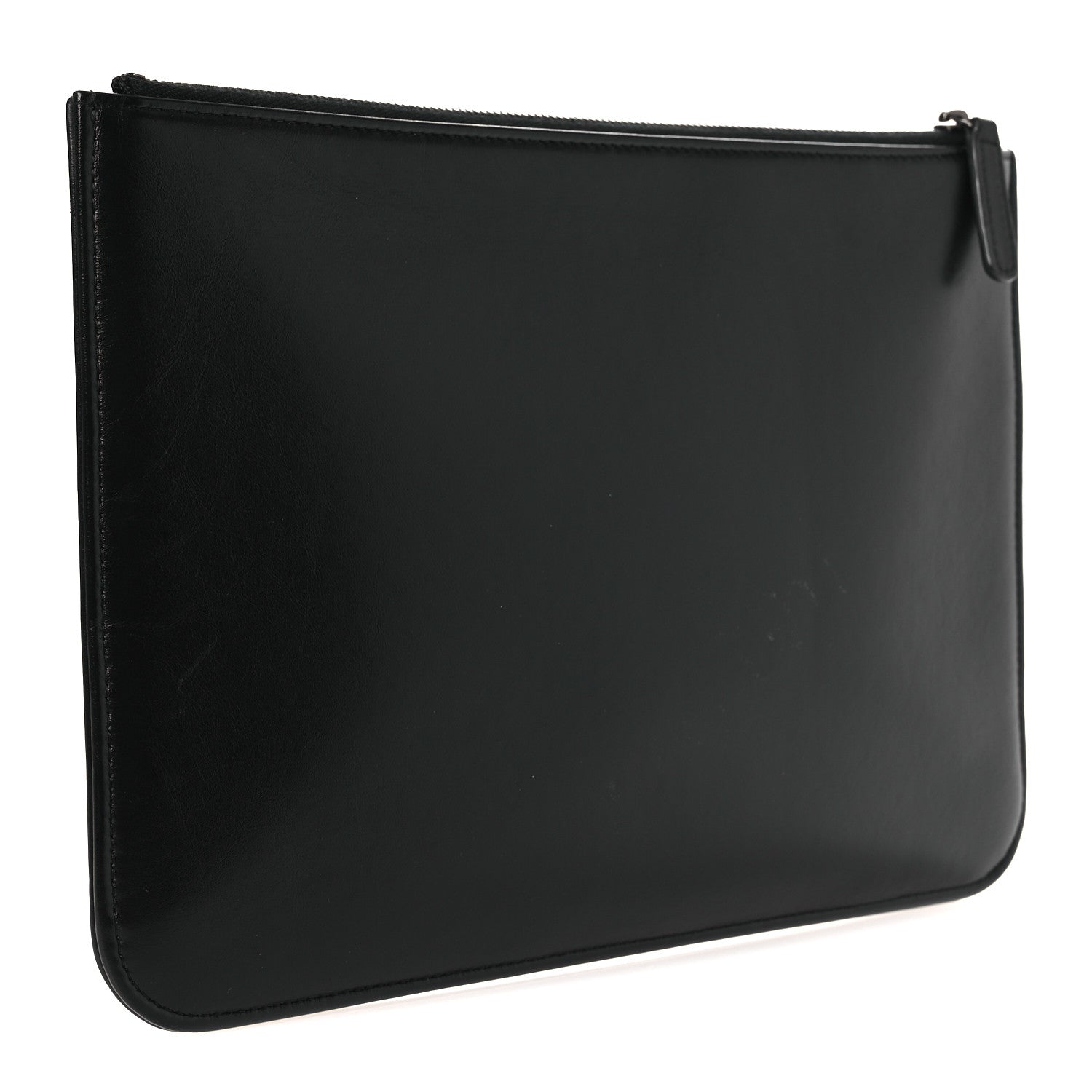 Shiny Calfskin Crystal Pearl Logo Cosmetic Case Black