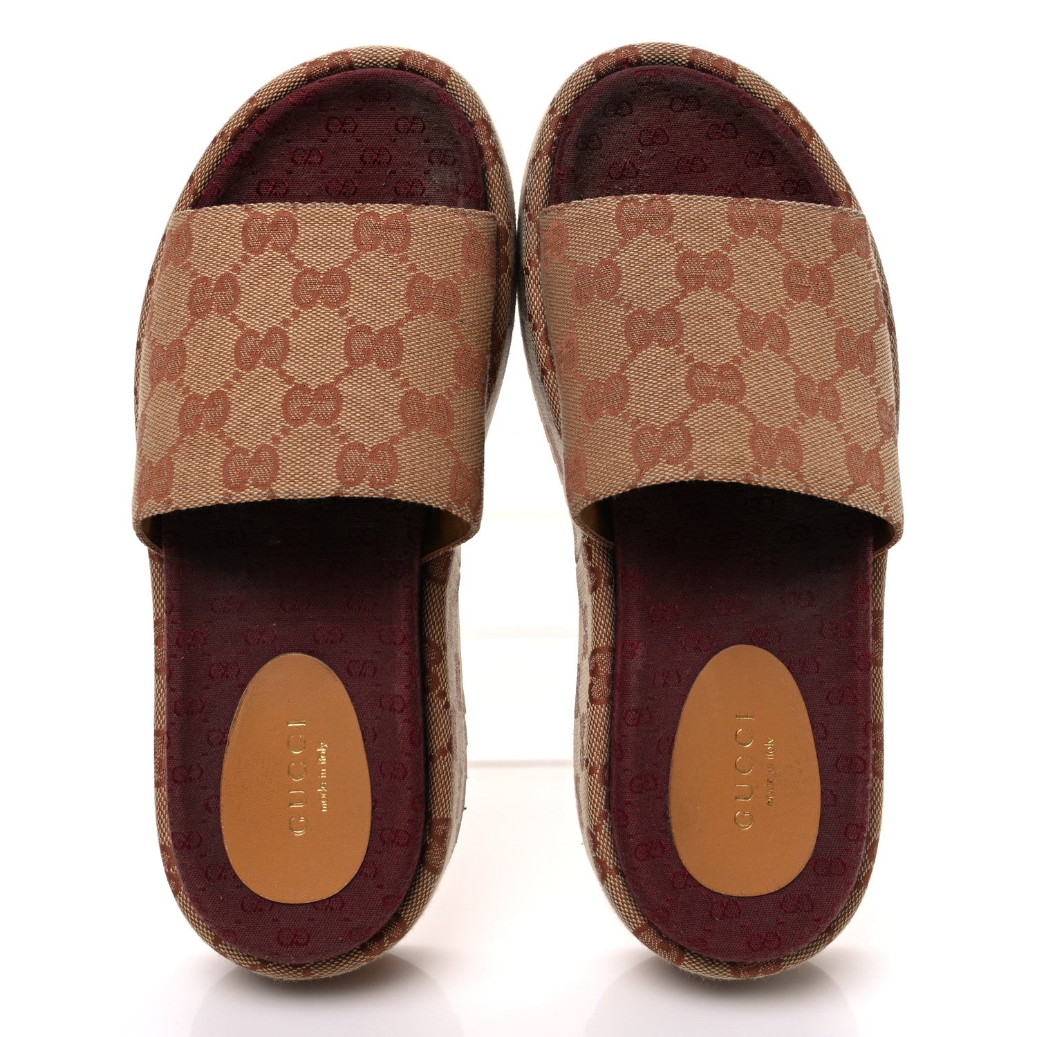 Canvas GG Monogram Angelina Platform Slide Sandals 36 Beige Ruggine
