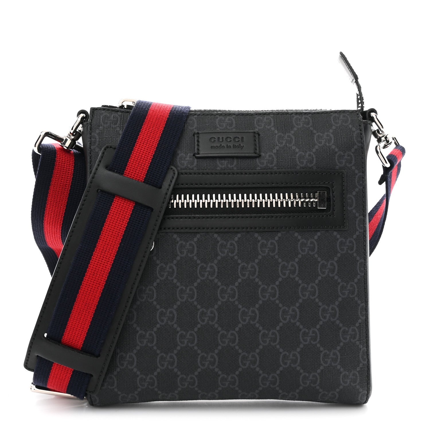 GG Supreme Monogram Web Small Flat Messenger Bag Black Grey