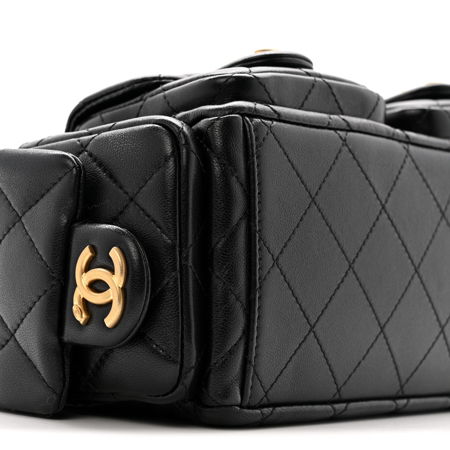Shiny Lambskin Quilted Trendy Pockets Hobo Black