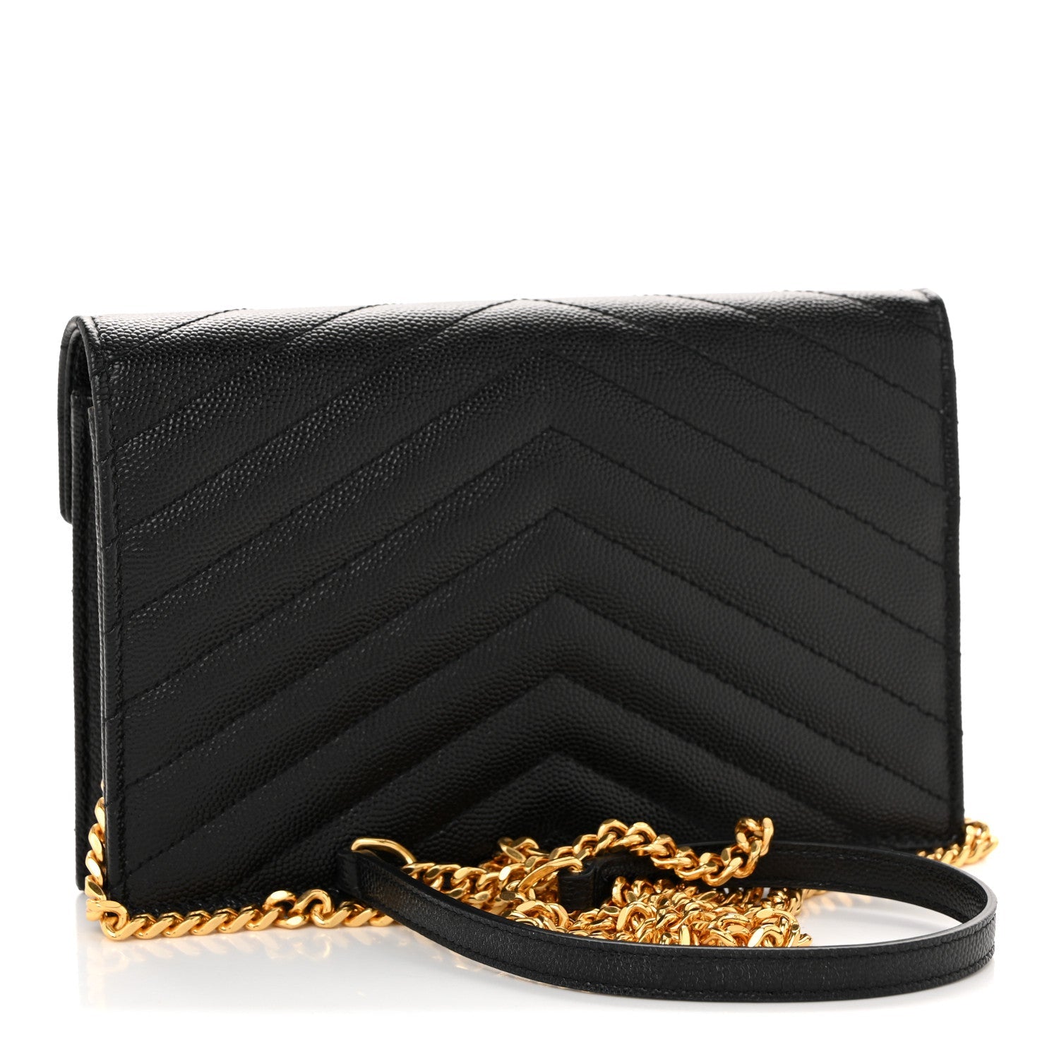 Grain De Poudre Matelasse Chevron Monogram Envelope Chain Wallet Black