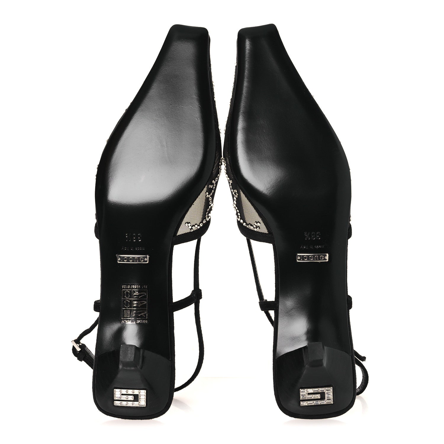 Tela Retino Kid Scamosciato Crystal GG Monogram Square G 35mm Slingback Pumps 38.5 Black