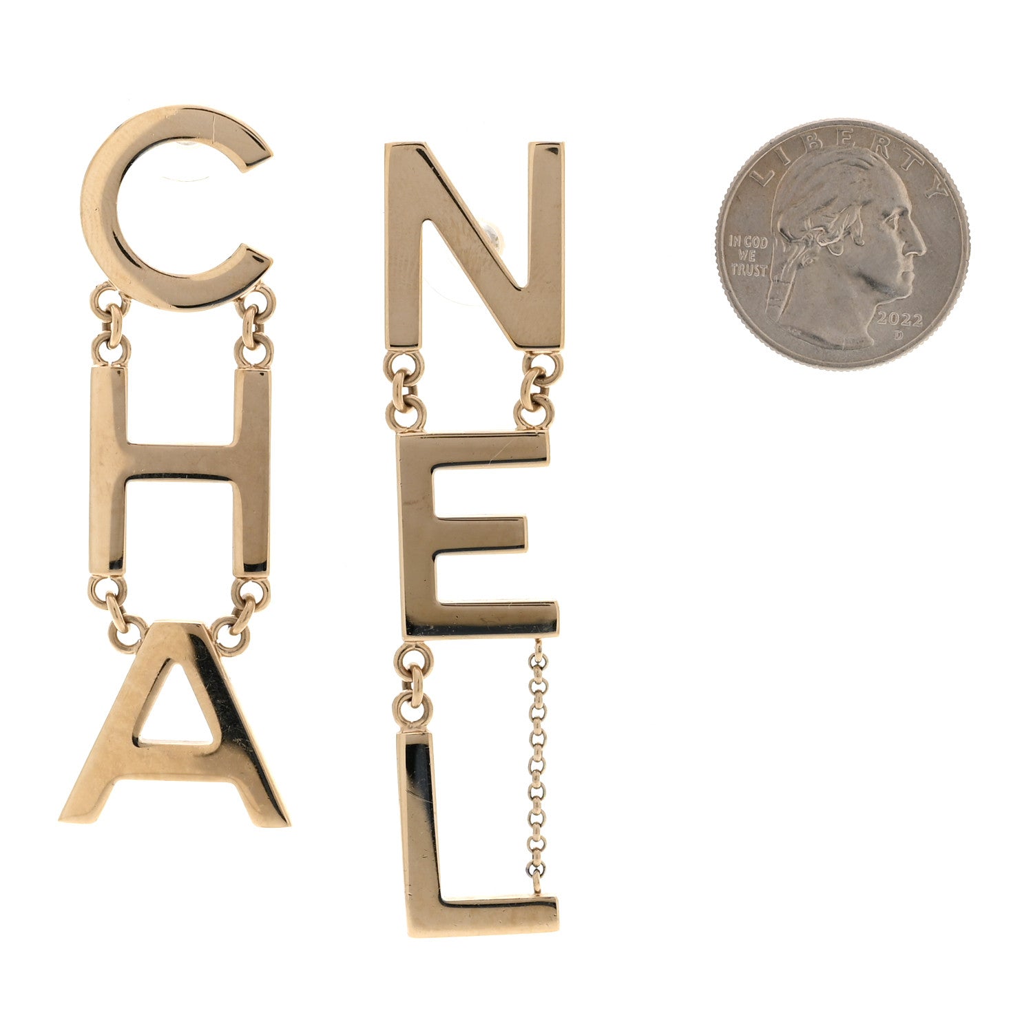 Metal Cha-Nel Logo Drop Earrings Gold