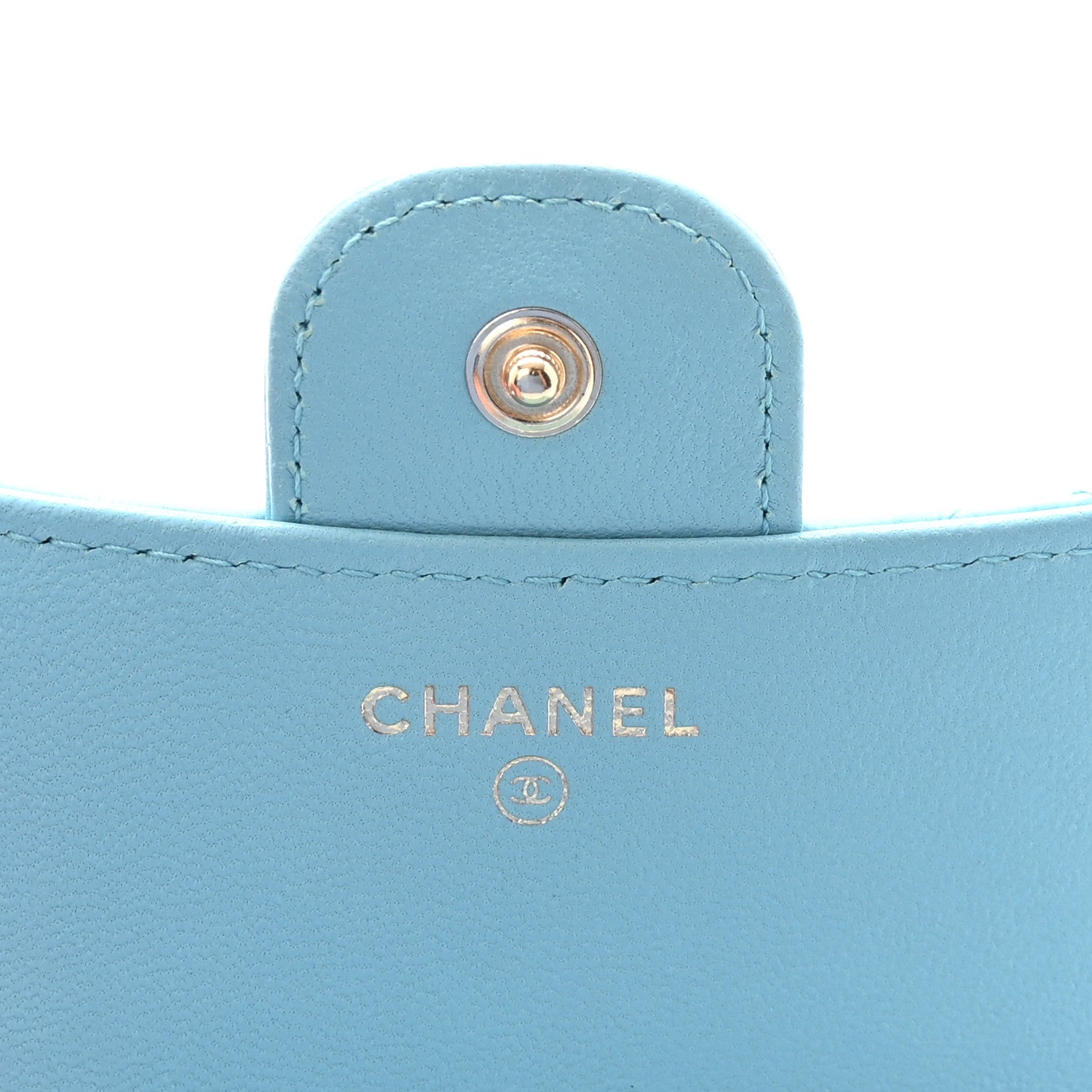 Lambskin Quilted Compact Flap Wallet Light Blue