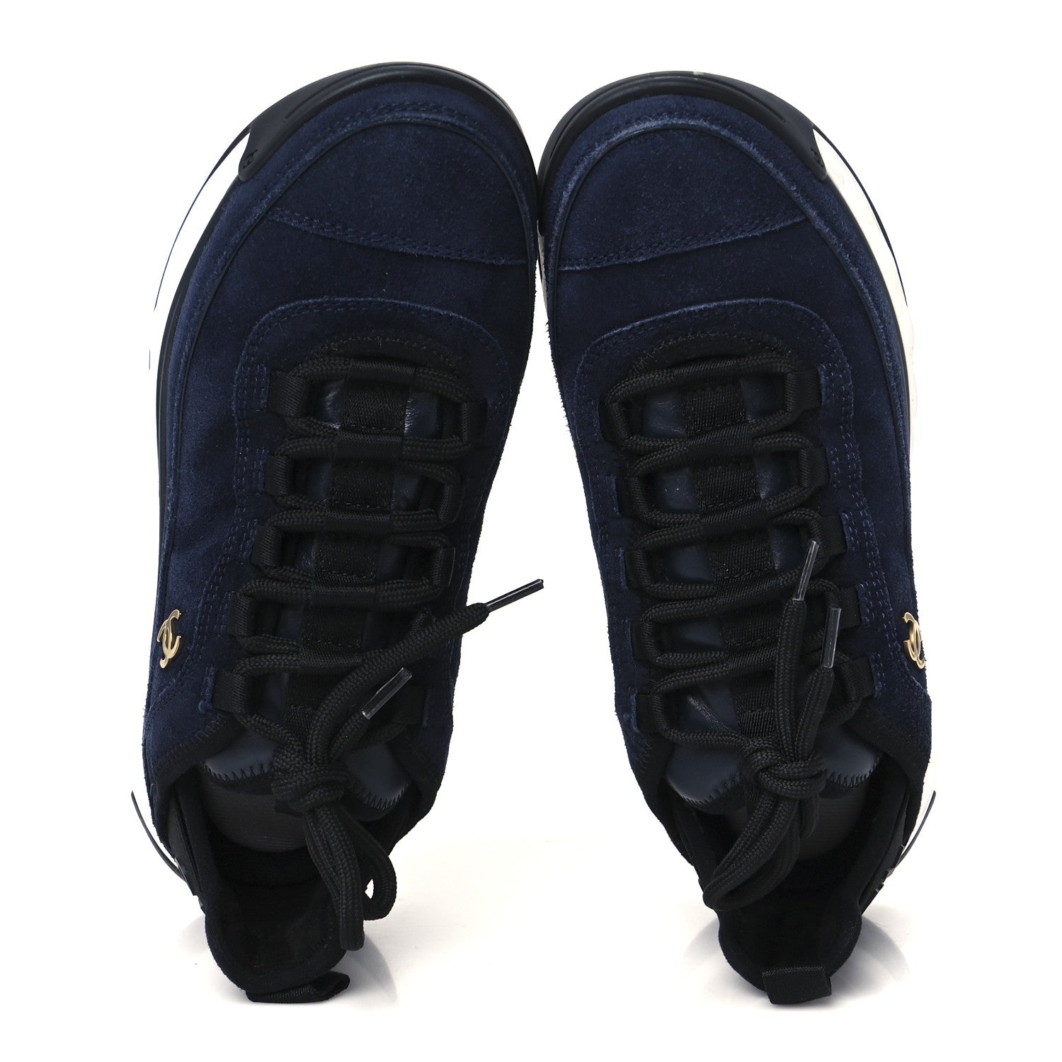 Suede Calfskin Nylon Grosgrain CC Sneakers 38  Navy Blue