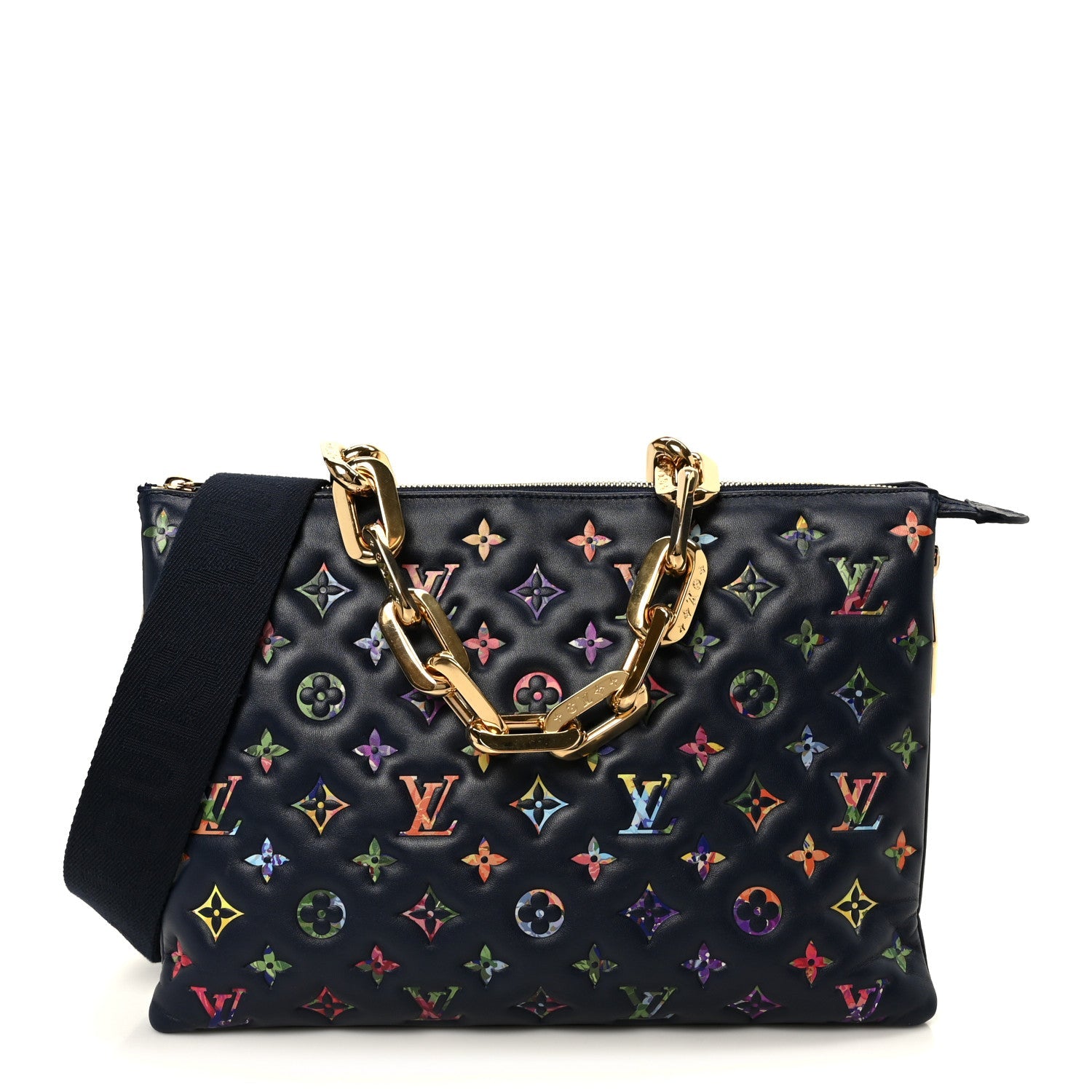Lambskin Embossed Monogram LV Garden Coussin MM Navy Blue