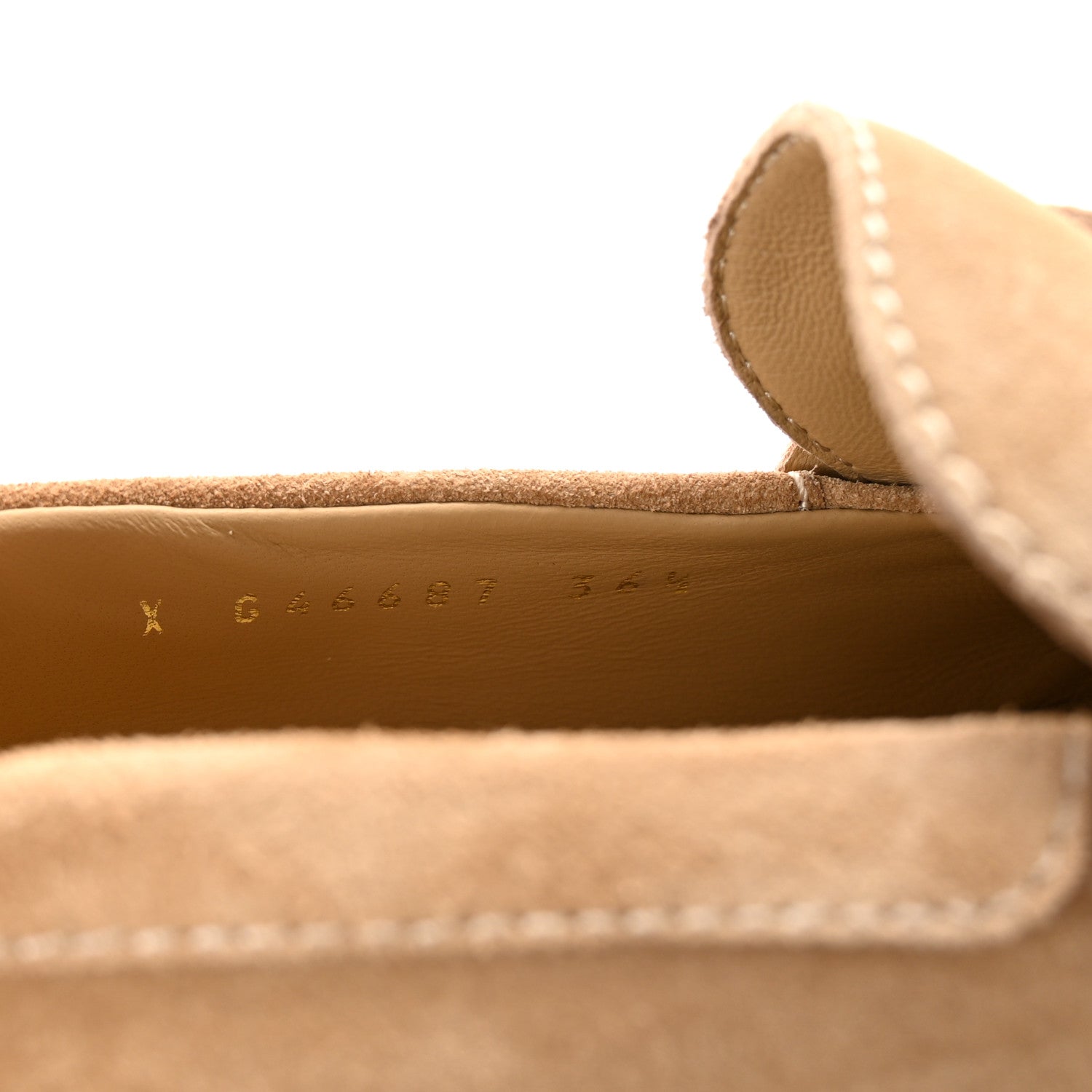 Suede Calfskin Pearl CC Moccasin Loafers 36.5 Dark Beige