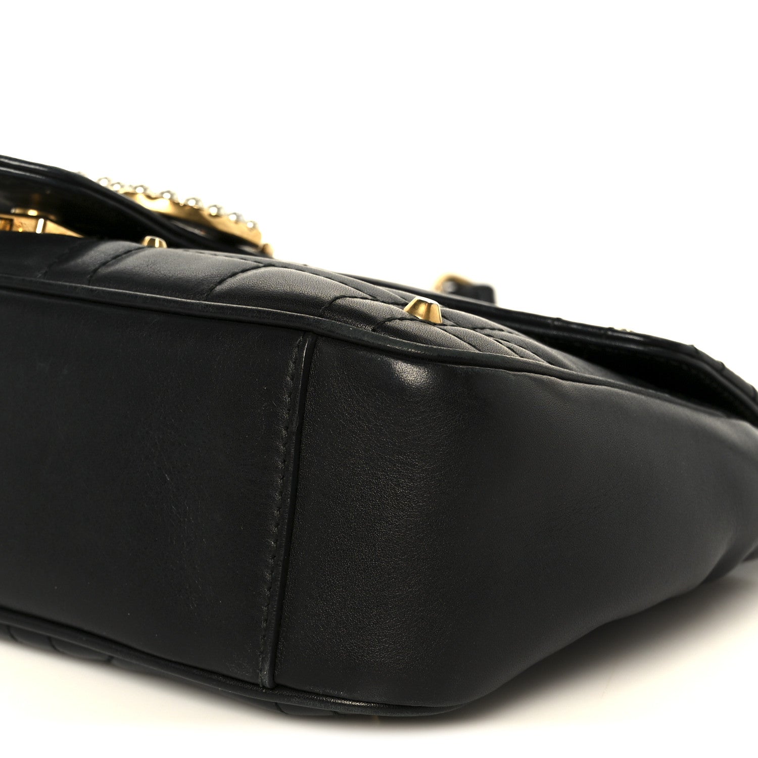 Calfskin Matelasse Studded Small Pearly GG Marmont Shoulder Bag Black