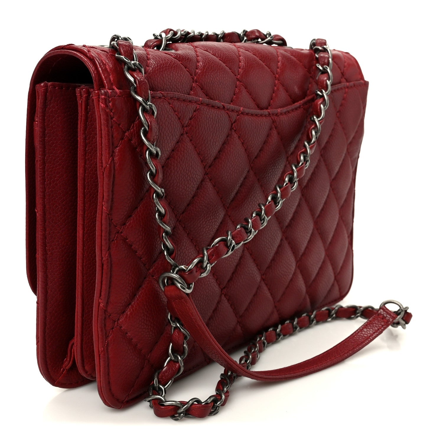 Caviar Quilted Flap With Chain Red