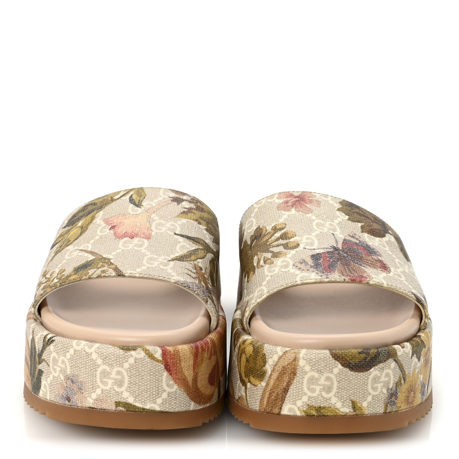 GG Supreme Monogram Water Flora Angelina Platform Slide Sandals 37.5 Beige White Multicolor