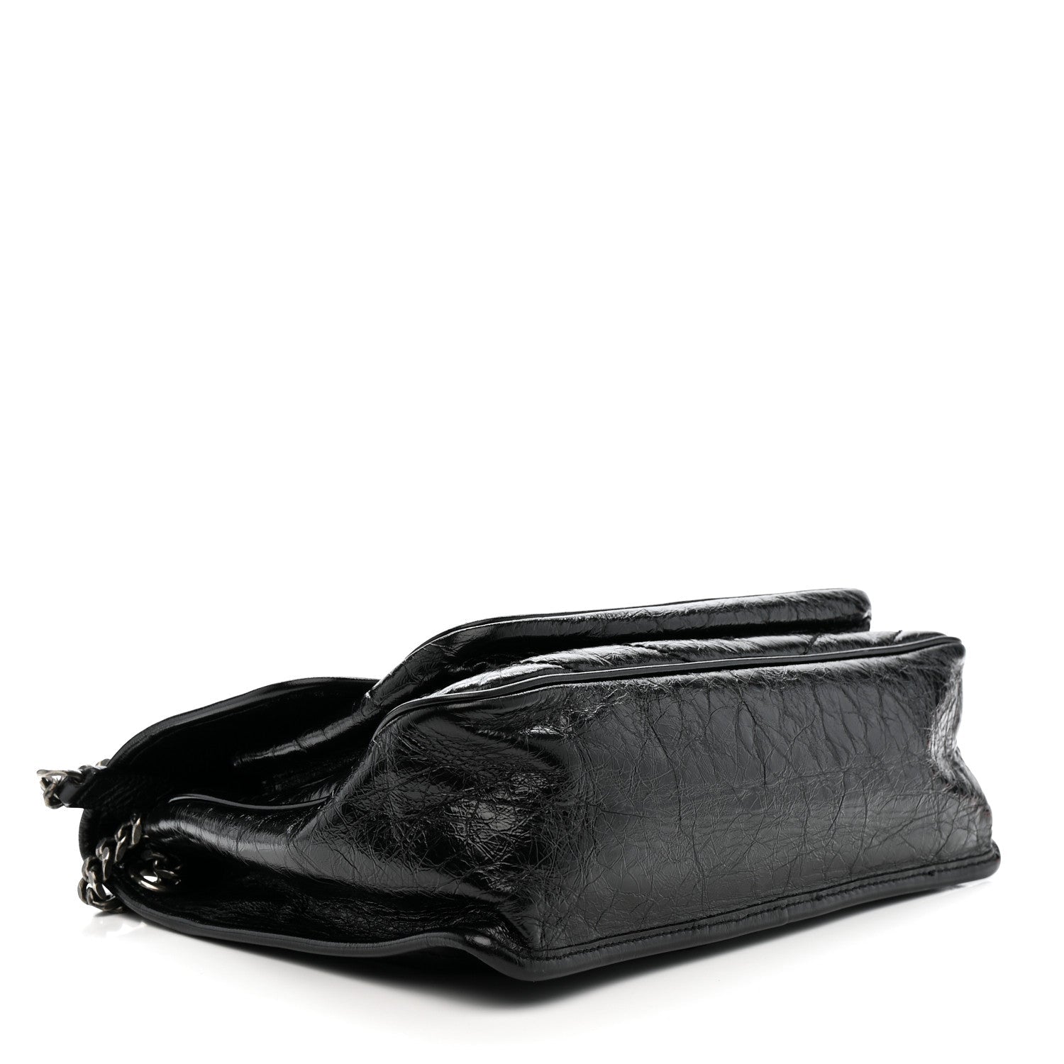 Crinkled Calfskin Matelasse Monogram Medium Niki Chain Satchel Black