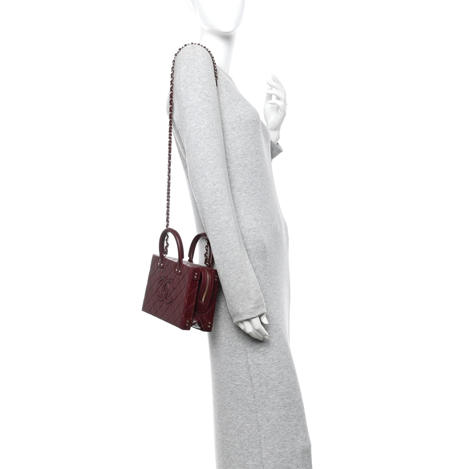 Calfskin Quilted Studded Square Vanity Case Burgundy