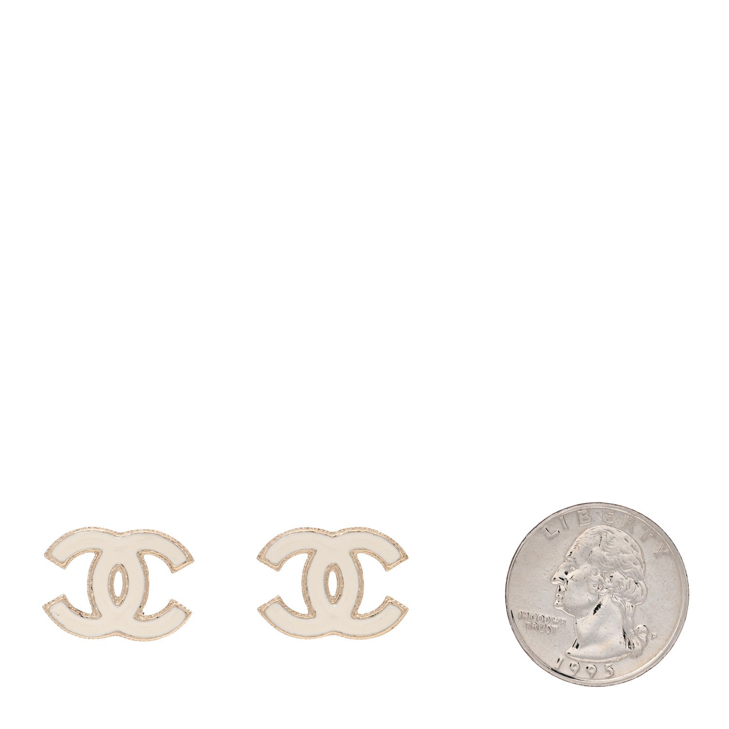 Enamel CC Earrings Gold White