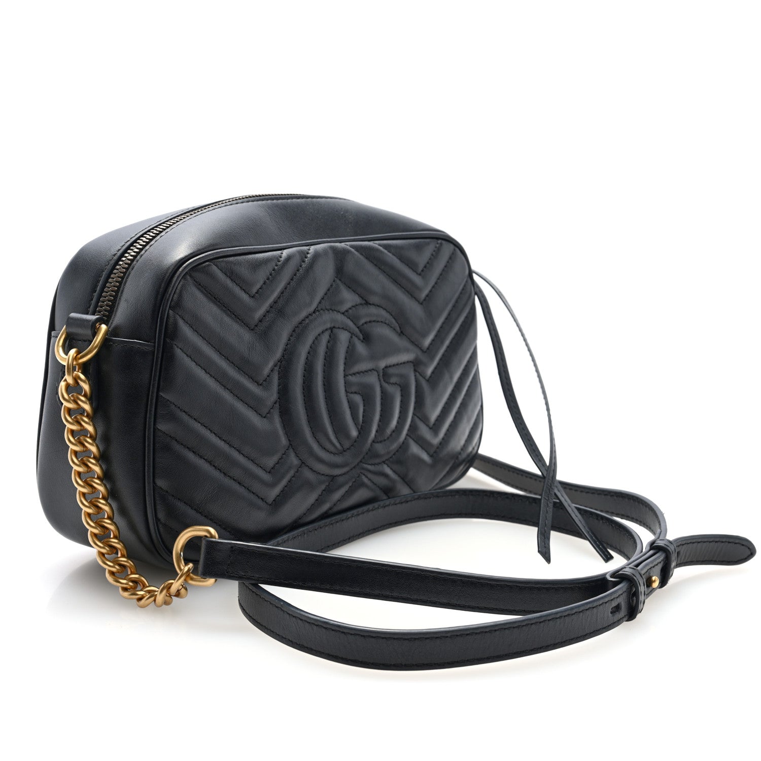 Calfskin Matelasse Small GG Marmont Chain Shoulder Bag Black