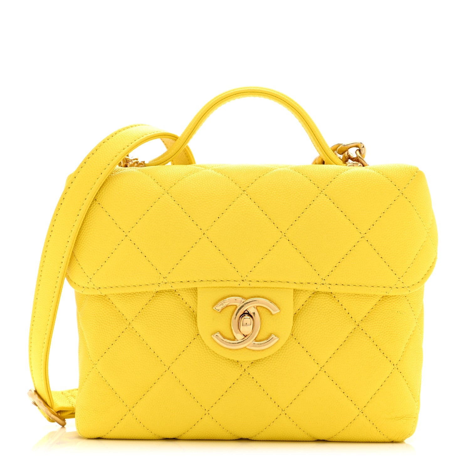 Caviar Quilted Handy Box Vanity Case Yellow