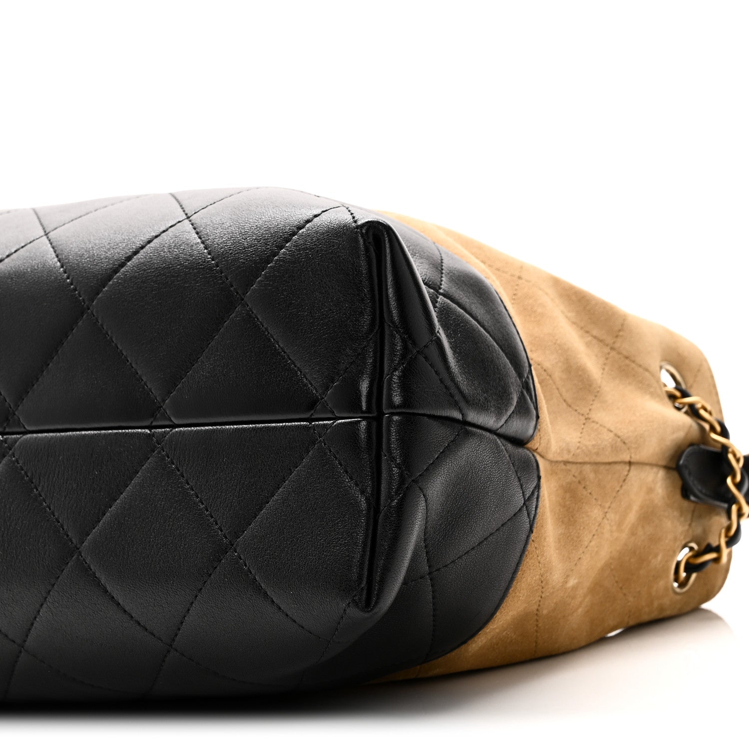 Suede Calfskin Shiny Lambskin Quilted Small Shopping Bag Beige Black
