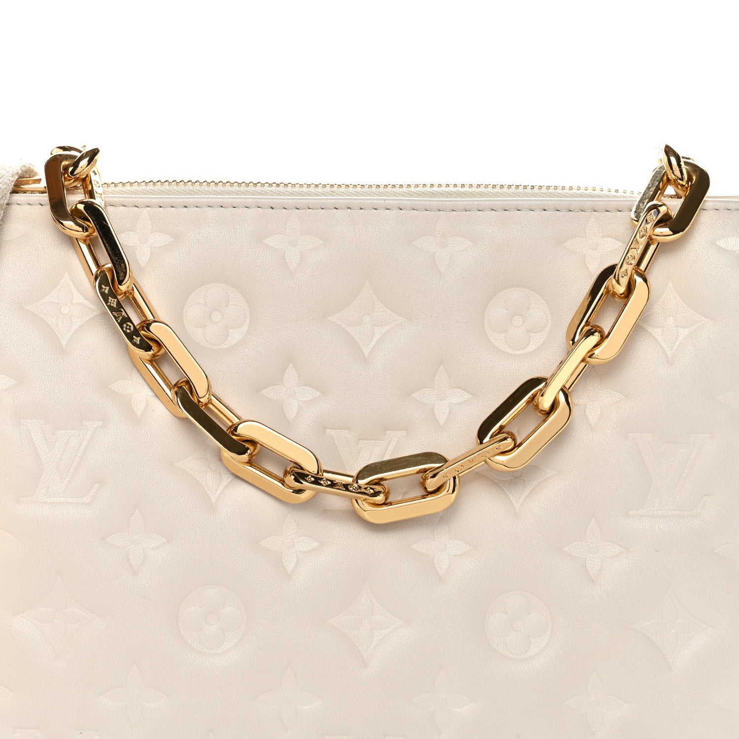 Lambskin Embossed Monogram Coussin PM Beige Cream