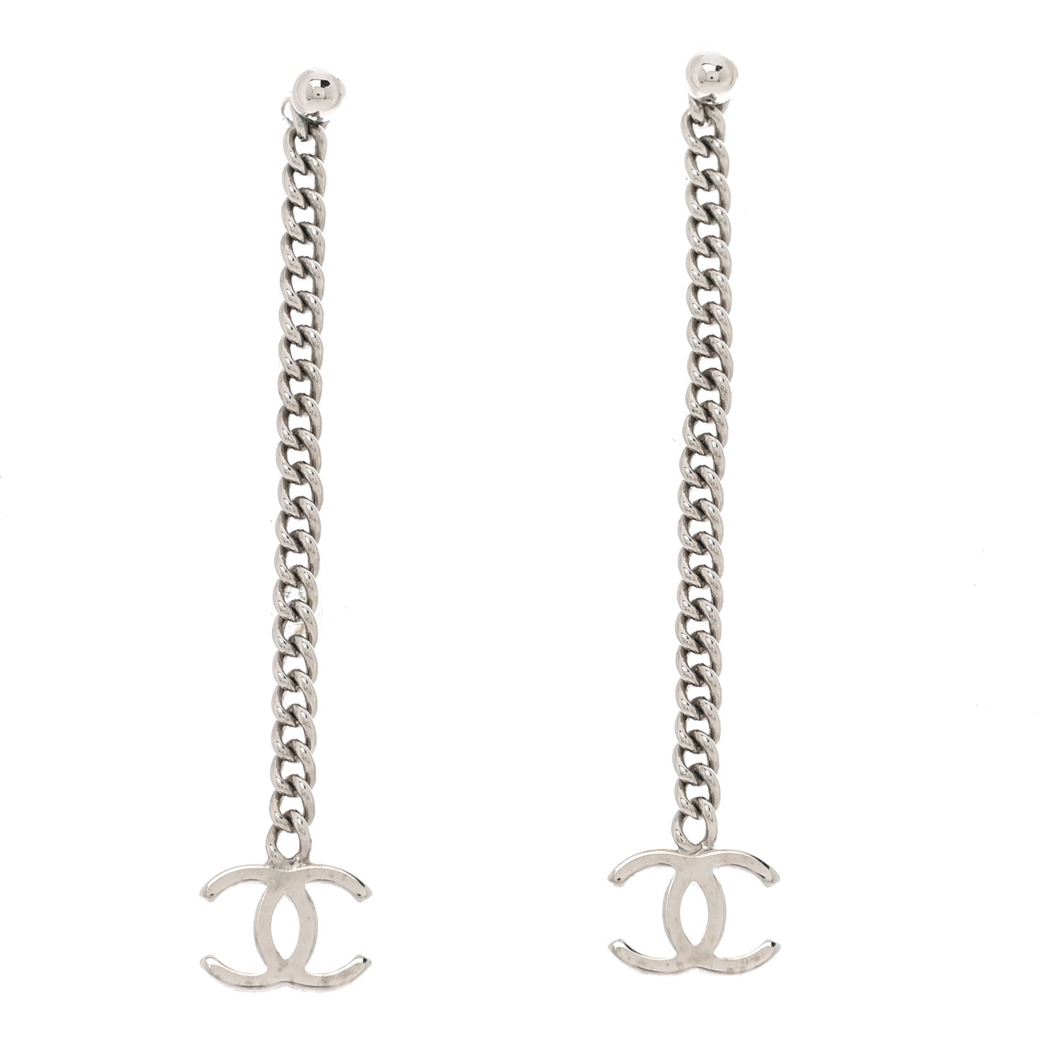 Metal CC Chain Drop Earrings Silver