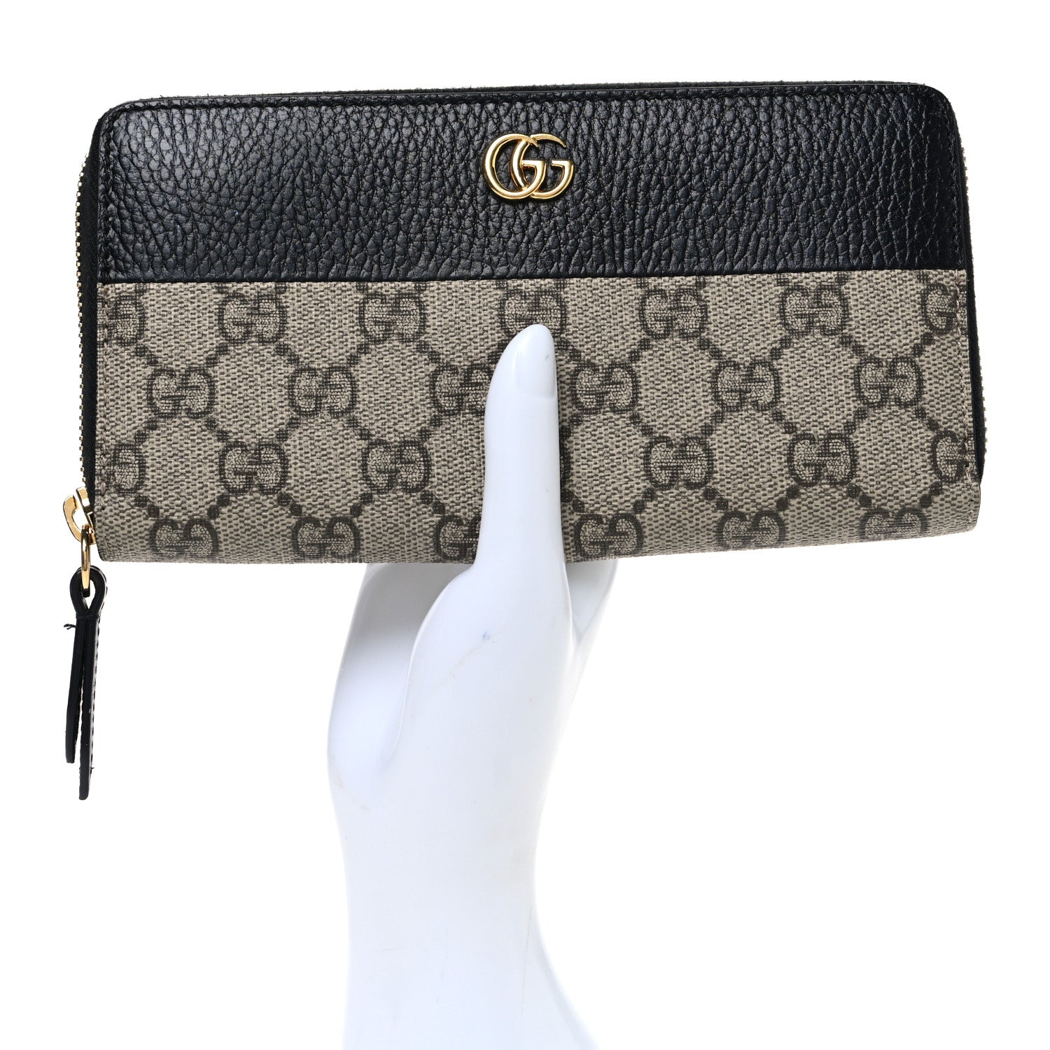 Dollar Calfskin GG Supreme Monogram GG Marmont Zip Around Wallet Black Beige Ebony