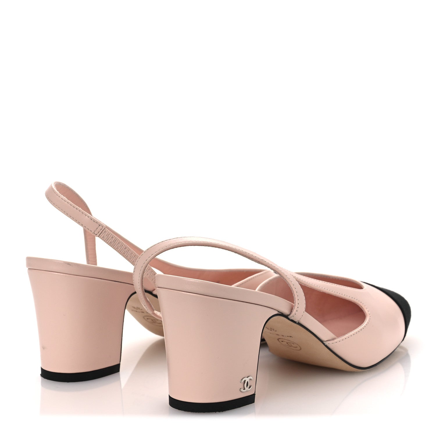 Calfskin Grosgrain Cap Toe CC Slingback Pumps 39 Light Pink Black