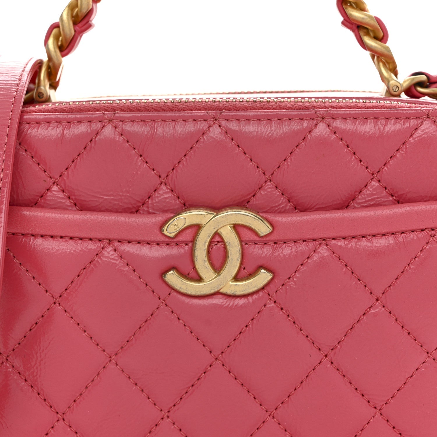 Crumpled Calfskin Quilted Small Get Round Top Handle Vanity Case Pink