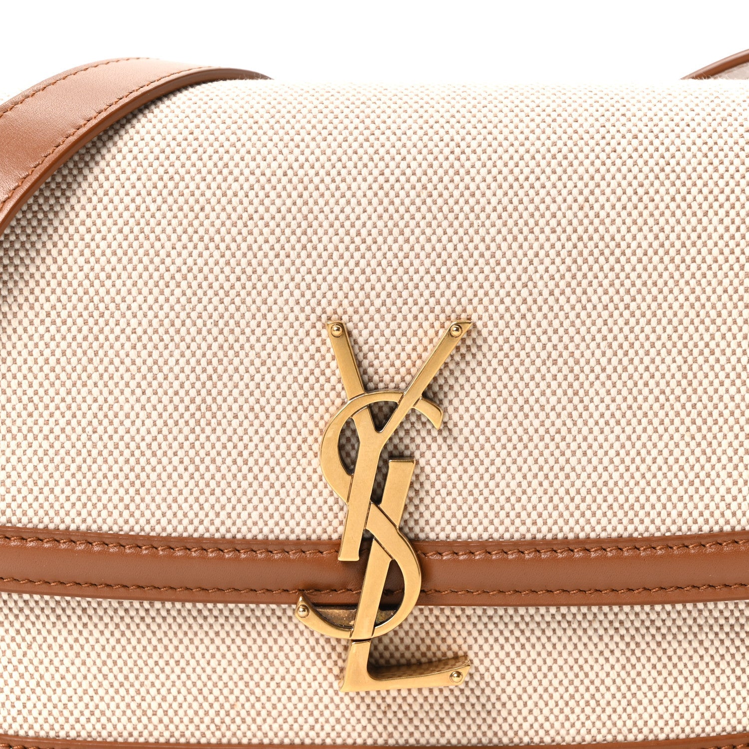 Canvas Calfskin Small Solferino Satchel Beige Brick