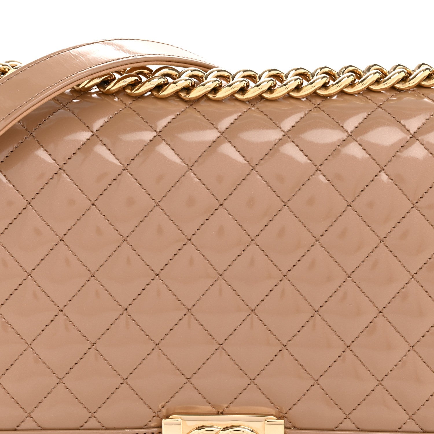 Iridescent Patent Calfskin New Medium Boy Flap Beige