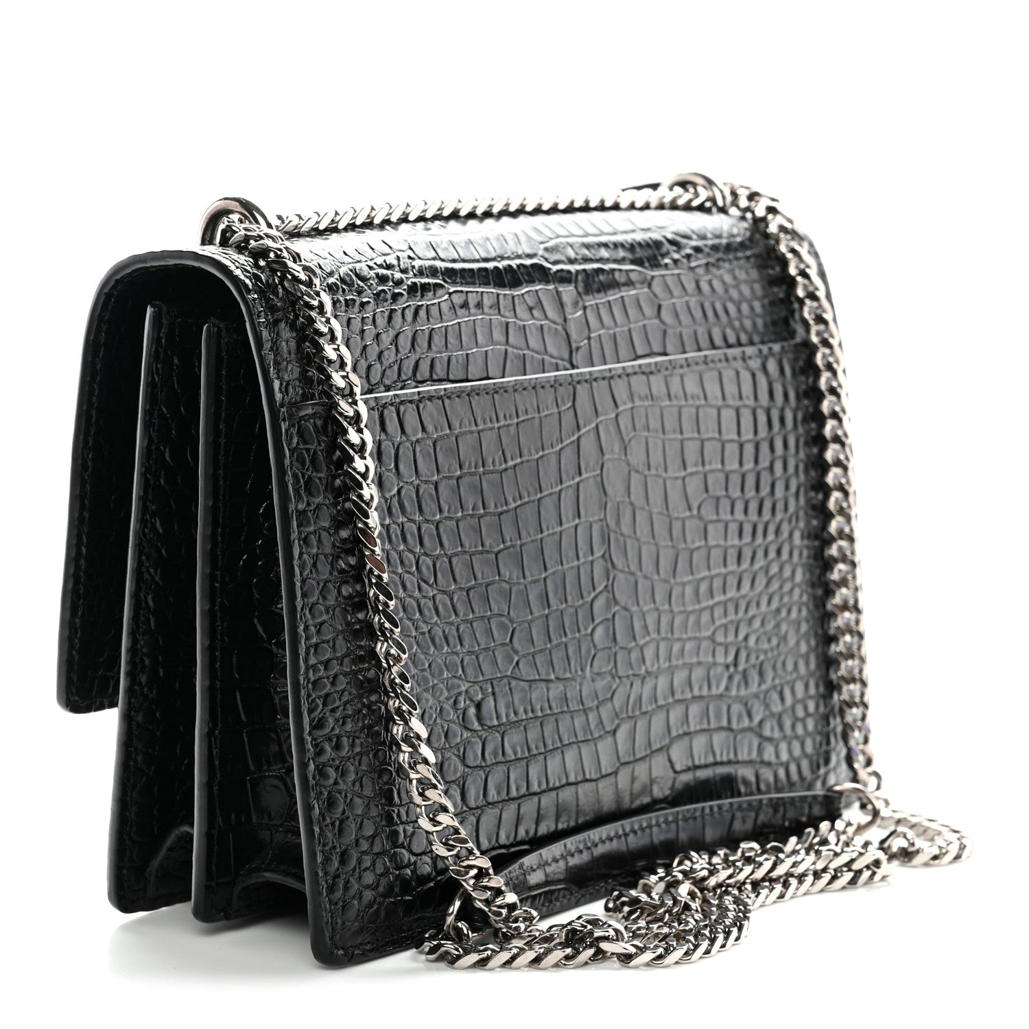 Calfskin Crocodile Embossed Medium Monogram Sunset Black