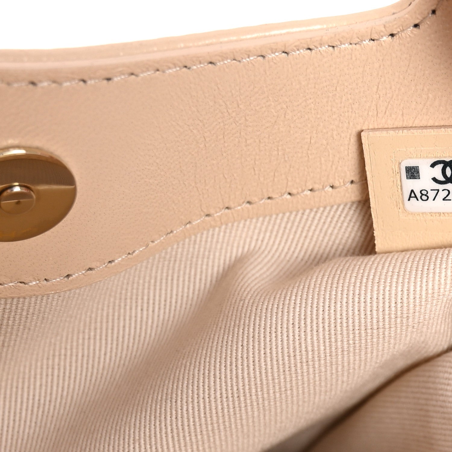 Shiny Crumpled Calfskin Quilted Nano 31 Shopping Bag Beige