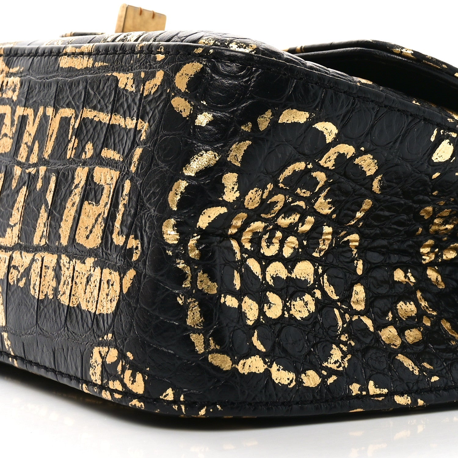 Calfskin Crocodile Embossed Graffiti 2.55 Mini Cocodile Reissue Flap Black Gold