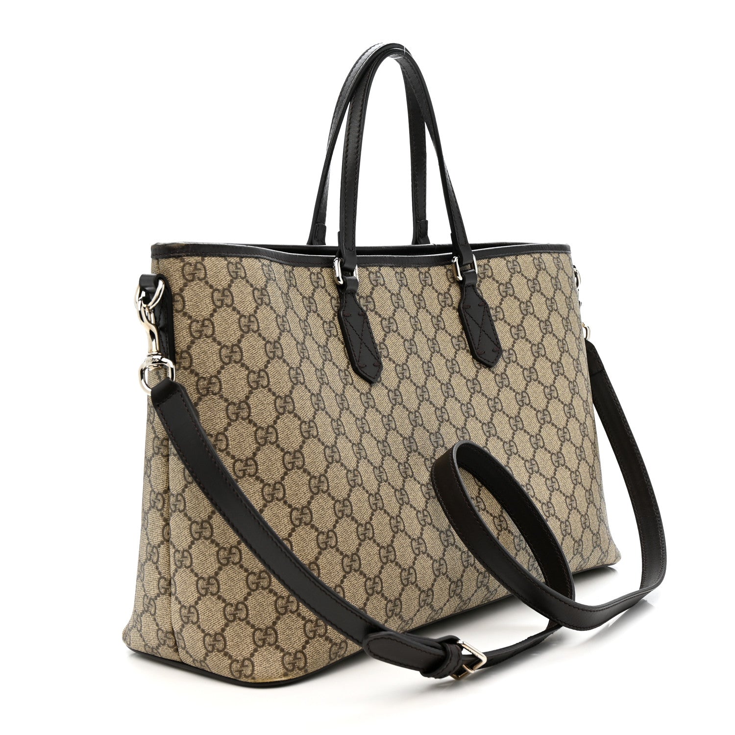 GG Supreme Monogram Large Shopping Tote Dark Brown