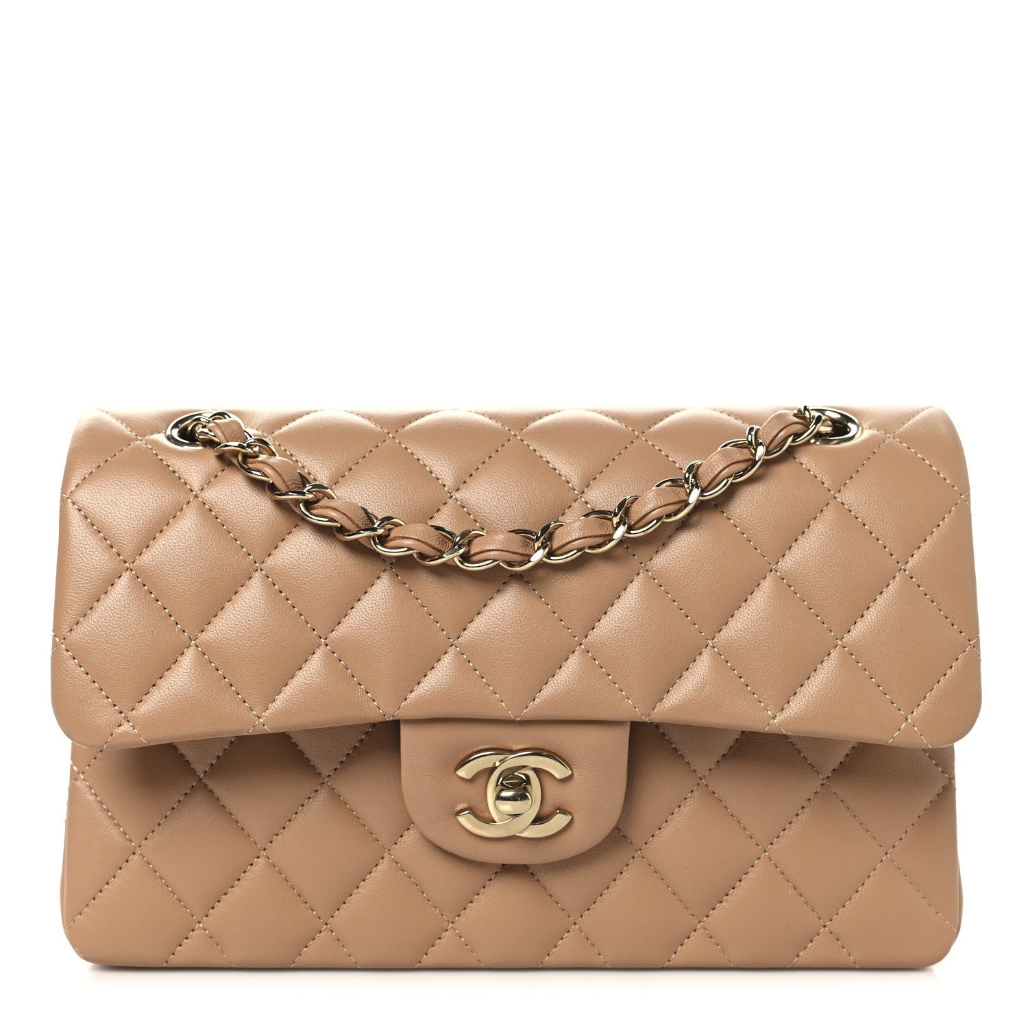 Lambskin Quilted Small Double Flap Brown