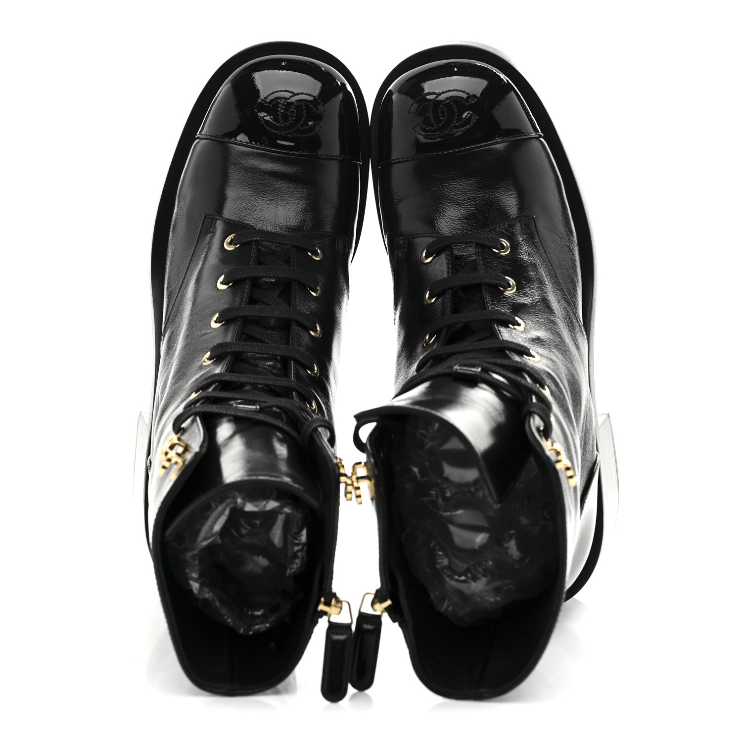 Shiny Calfskin Patent Cap Toe Lace Up Combat Boots 39 Black