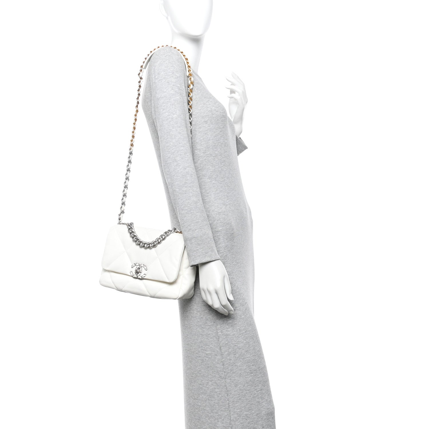 Lambskin Quilted Medium Chanel 19 Flap White