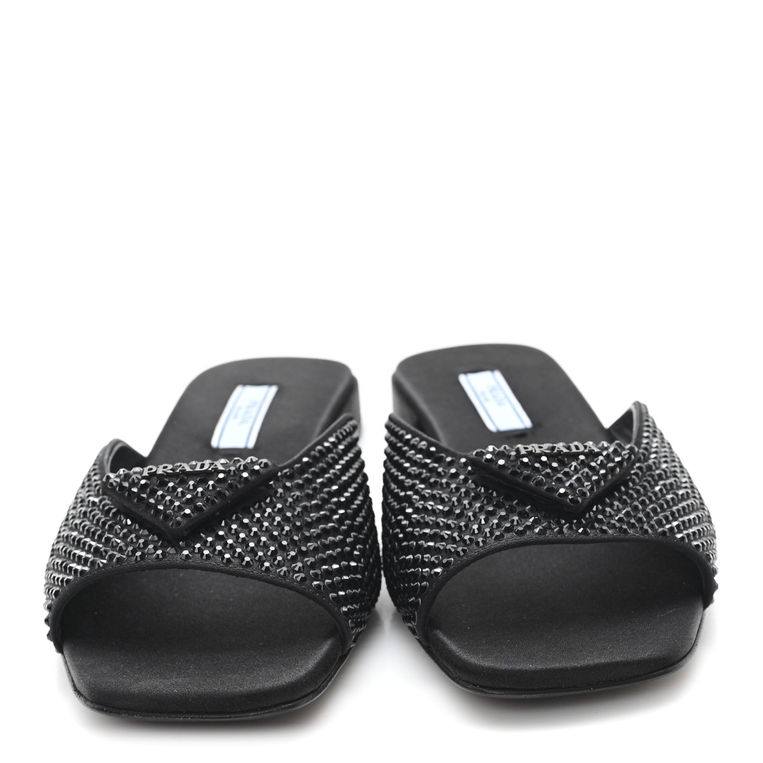 Satin Crystal Logo 10mm Slide Sandals  35 Black