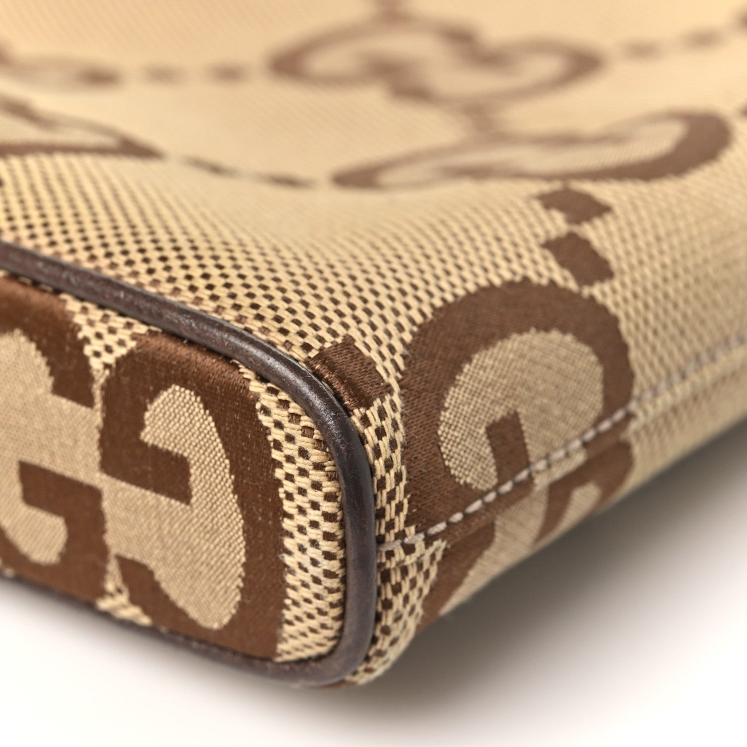 Monogram Jumbo GG Textured Dollar Calfskin Web Wristlet Messenger Bag Camel Ebony New Acero